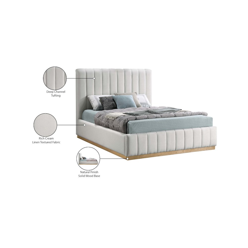 Lucia Cream Linen Textured Fabric King Bed. Picture 12