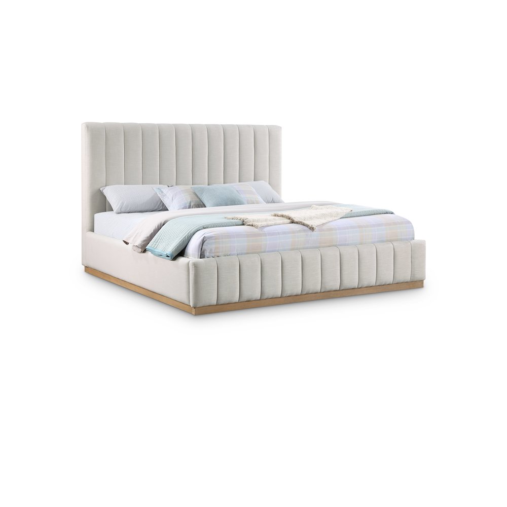 Lucia Cream Linen Textured Fabric King Bed. Picture 1