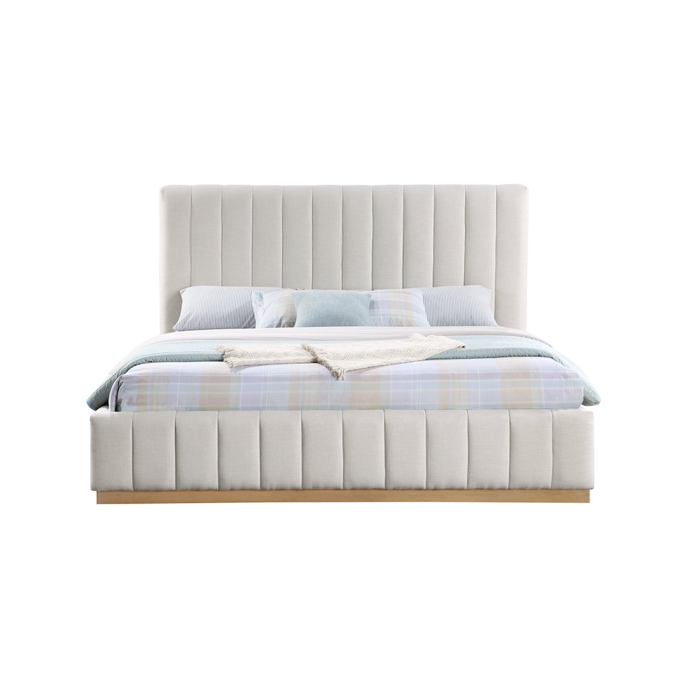 Lucia Cream Linen Textured Fabric King Bed. Picture 2