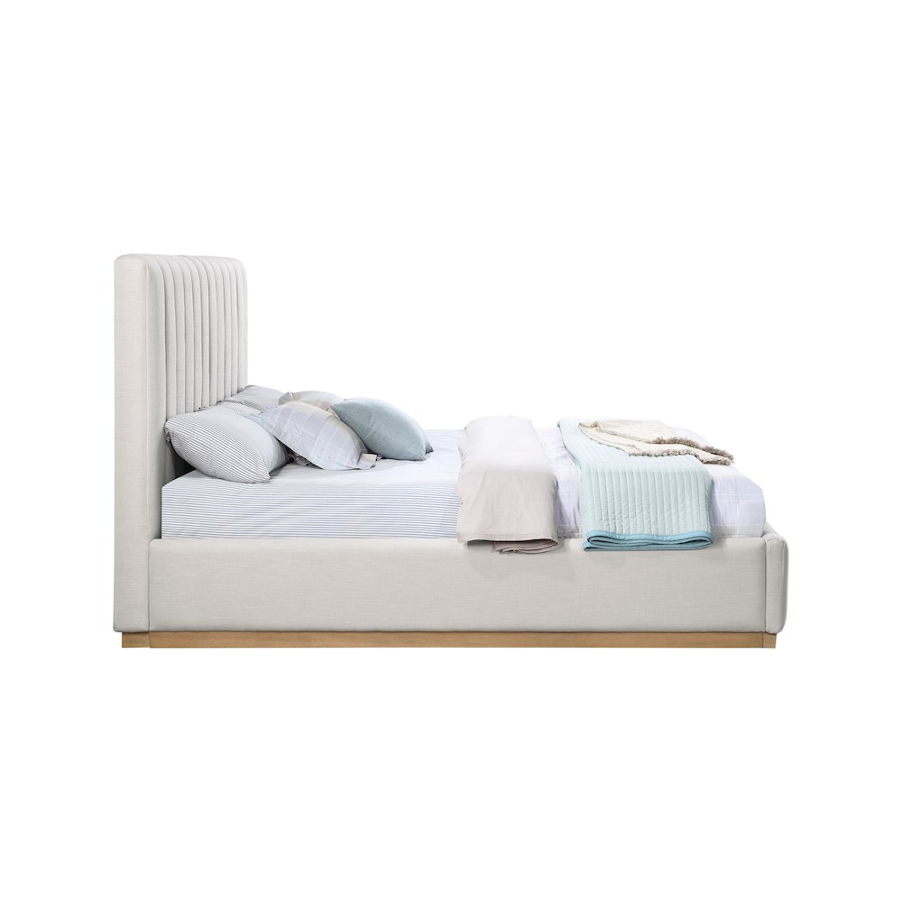 Lucia Cream Linen Textured Fabric King Bed. Picture 3