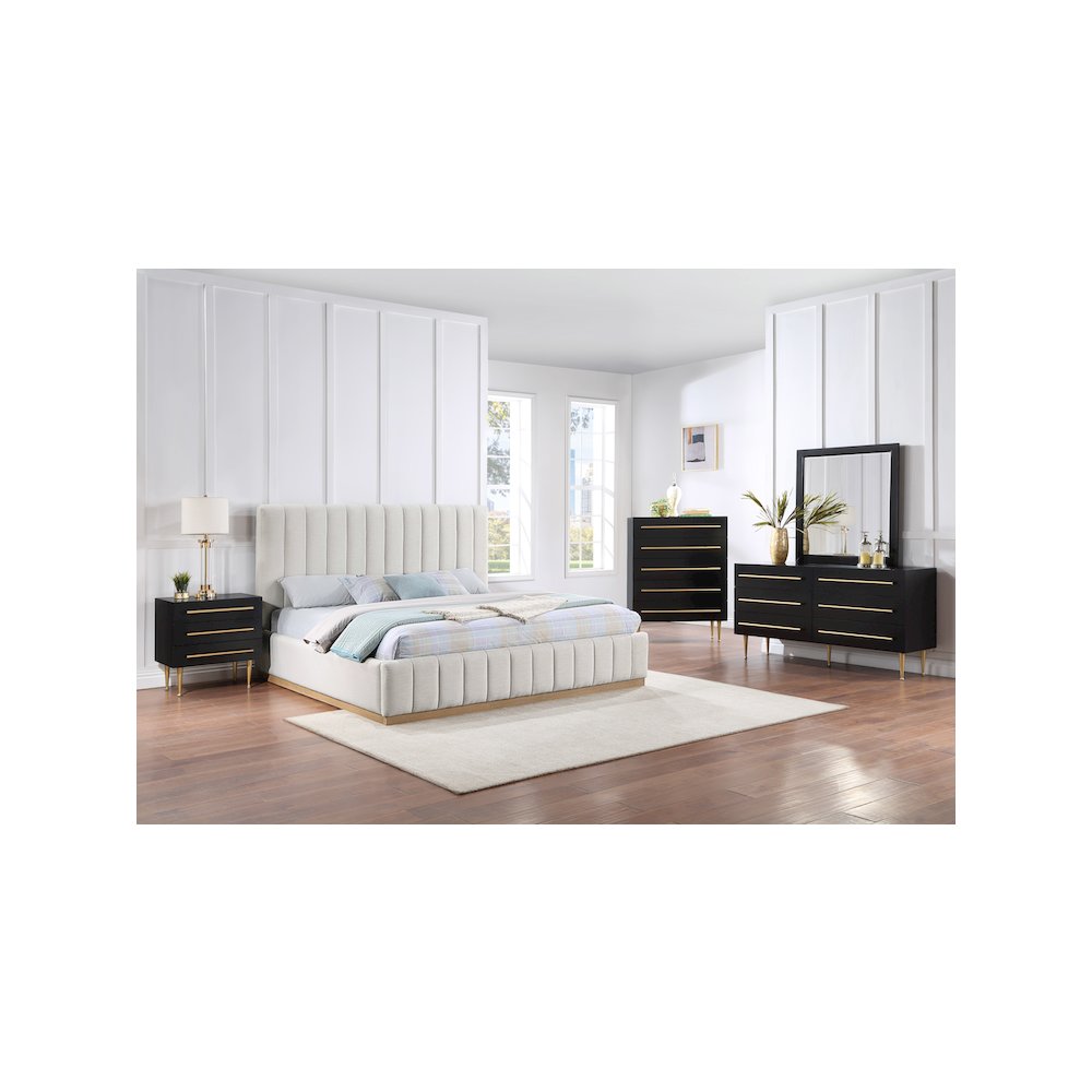 Lucia Cream Linen Textured Fabric King Bed. Picture 8