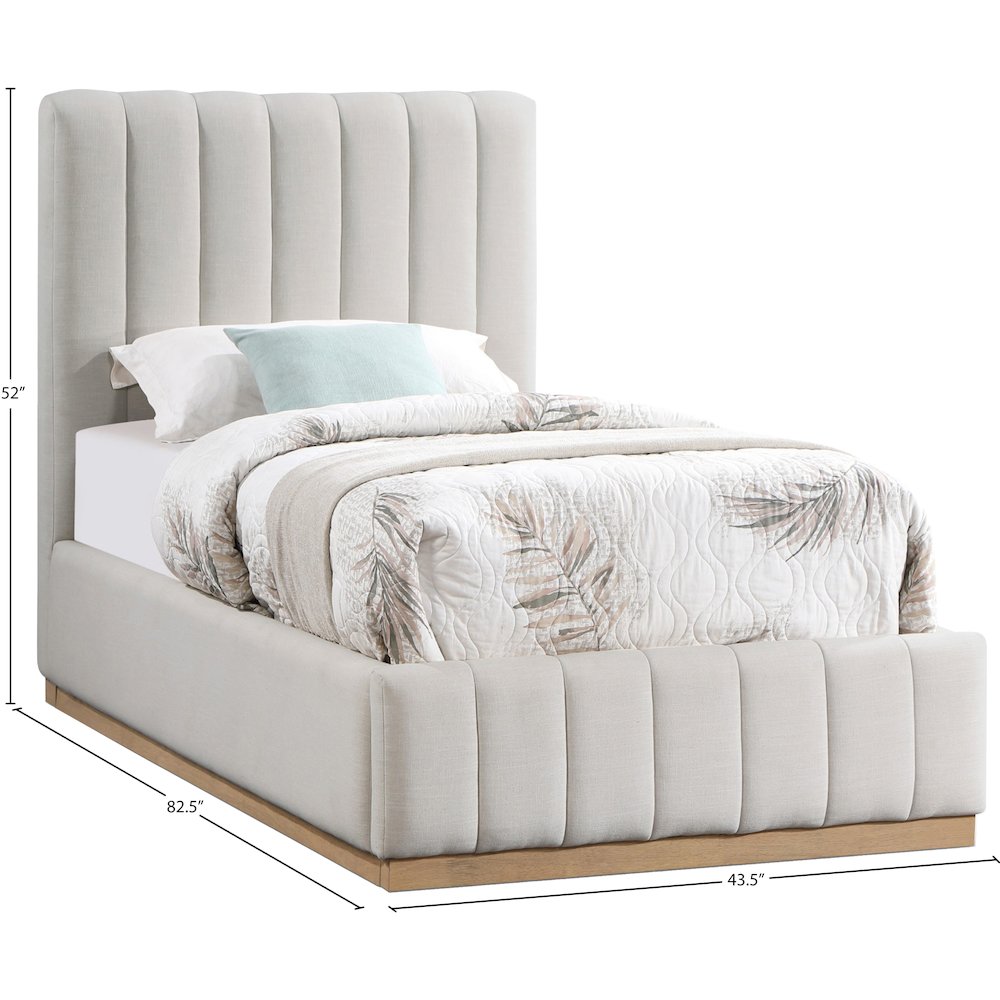 Lucia Cream Linen Textured Fabric Twin Bed. Picture 10