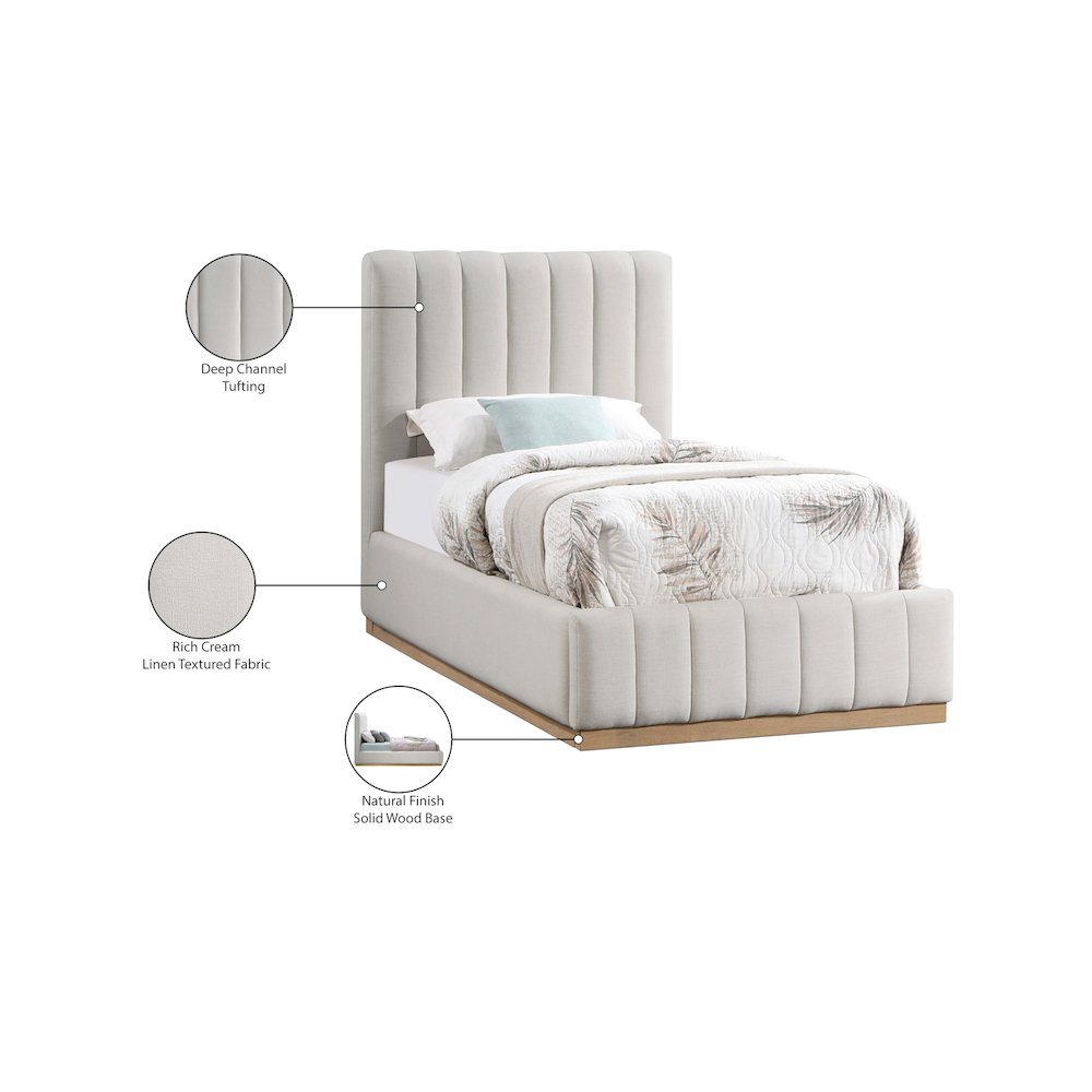 Lucia Cream Linen Textured Fabric Twin Bed. Picture 11