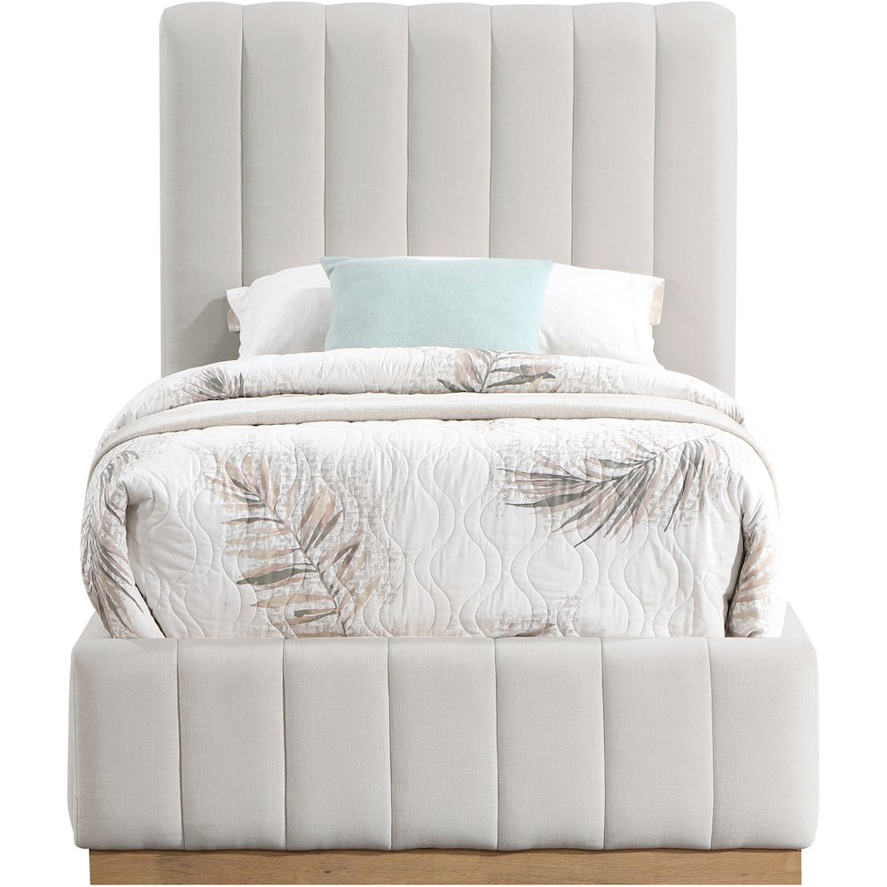 Lucia Cream Linen Textured Fabric Twin Bed. Picture 2