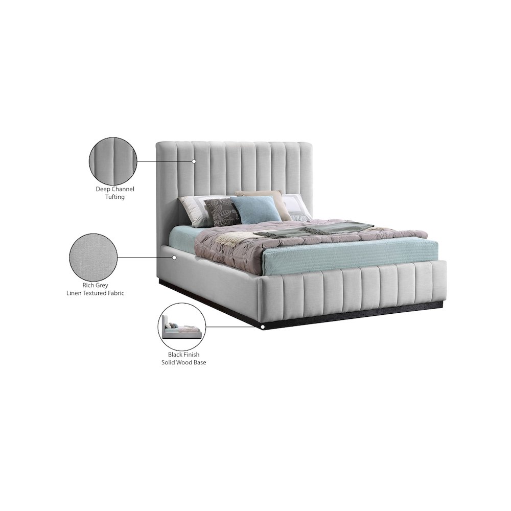 Lucia Grey Linen Textured Fabric Full Bed. Picture 12