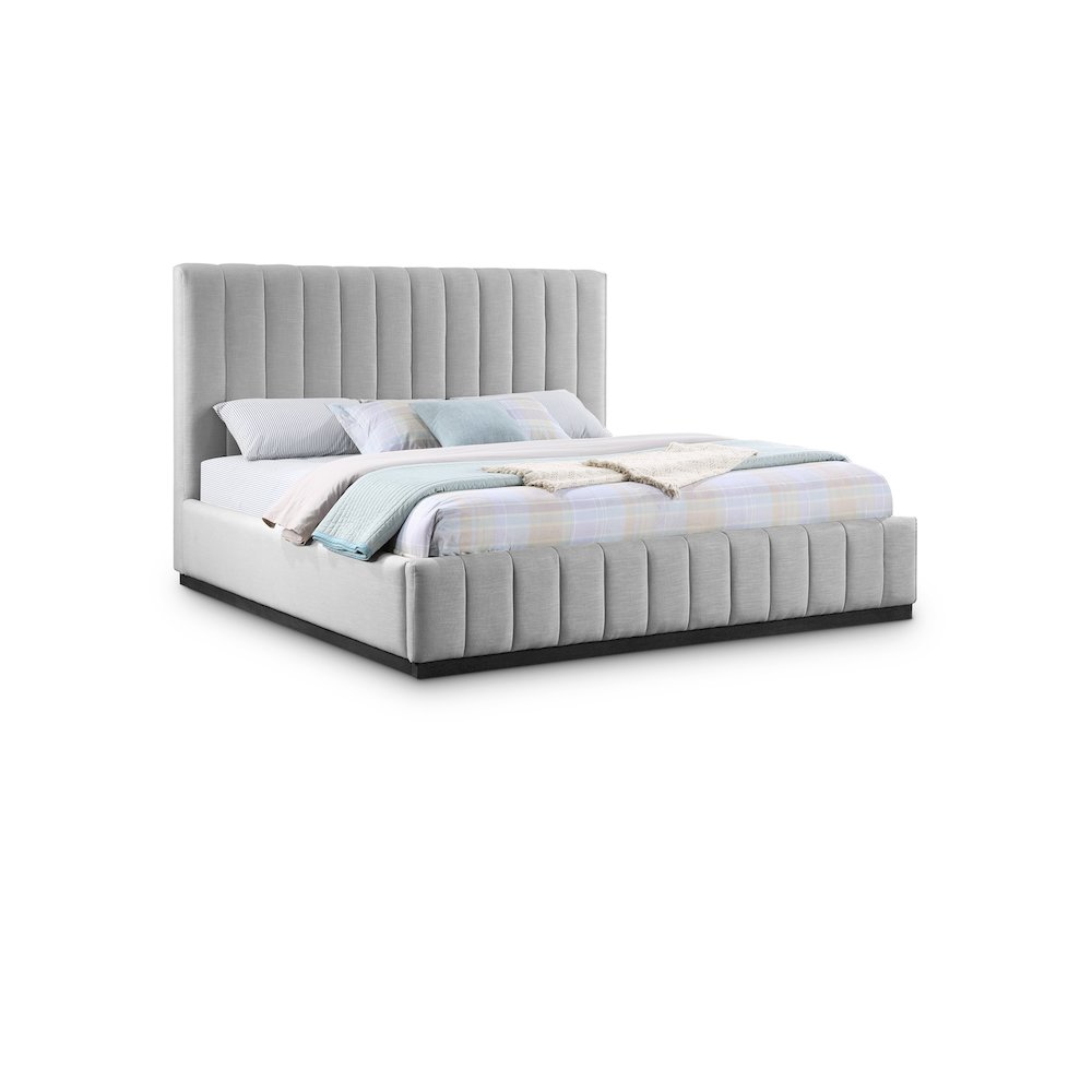 Lucia Grey Linen Textured Fabric King Bed. Picture 1