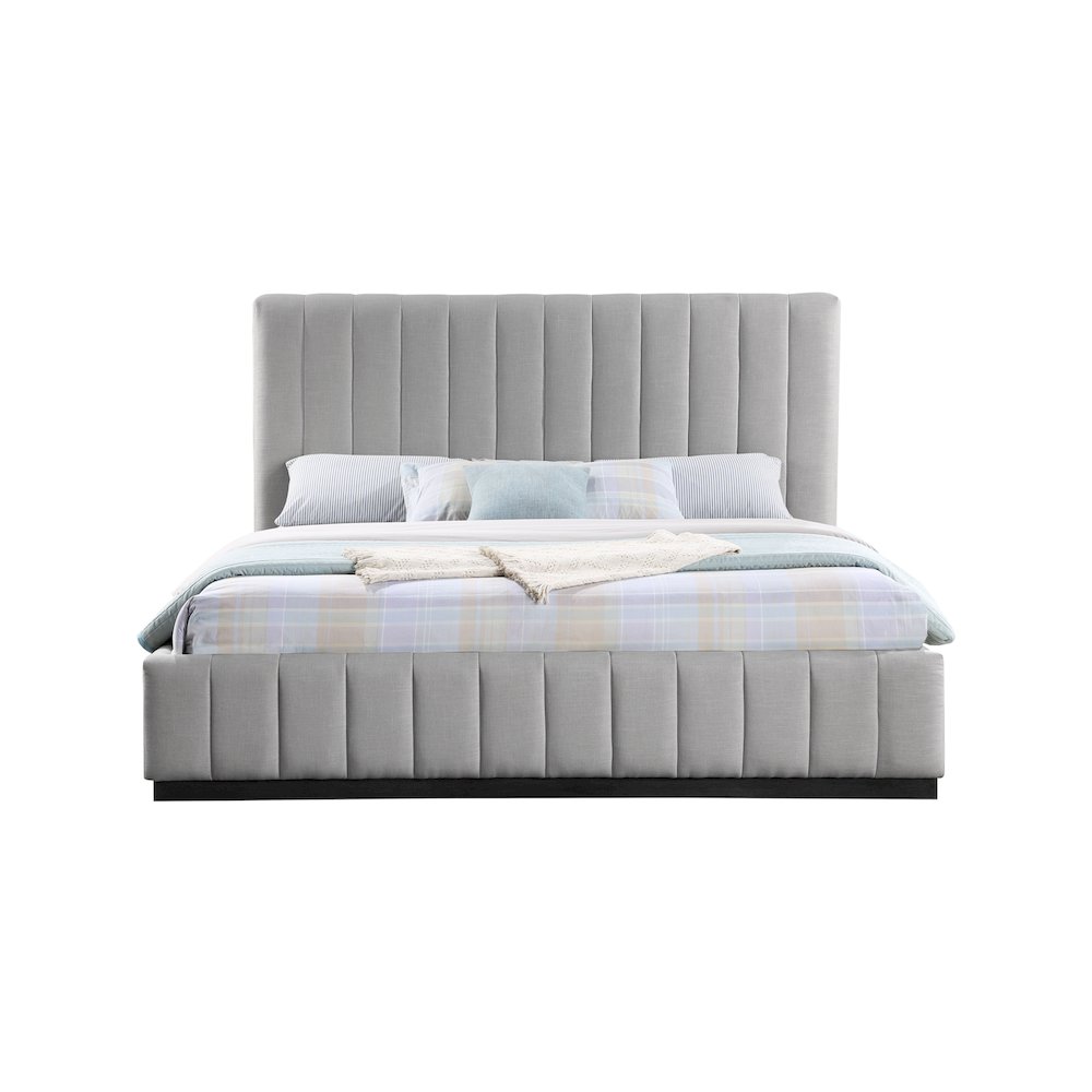Lucia Grey Linen Textured Fabric King Bed. Picture 2