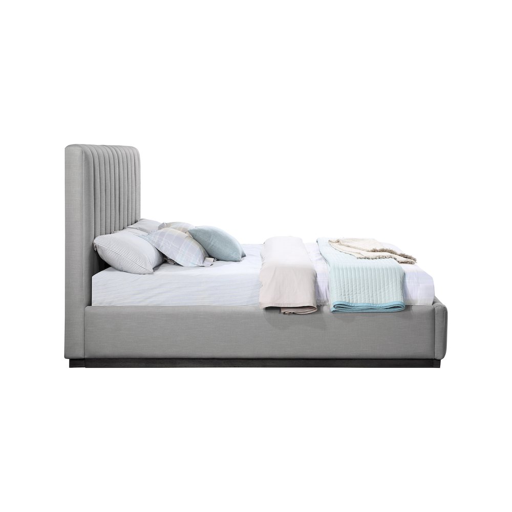 Lucia Grey Linen Textured Fabric King Bed. Picture 3