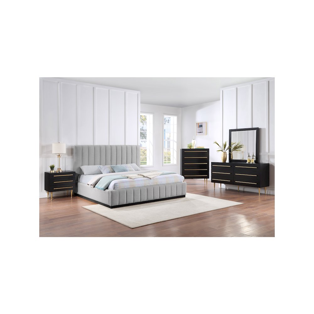 Lucia Grey Linen Textured Fabric King Bed. Picture 8