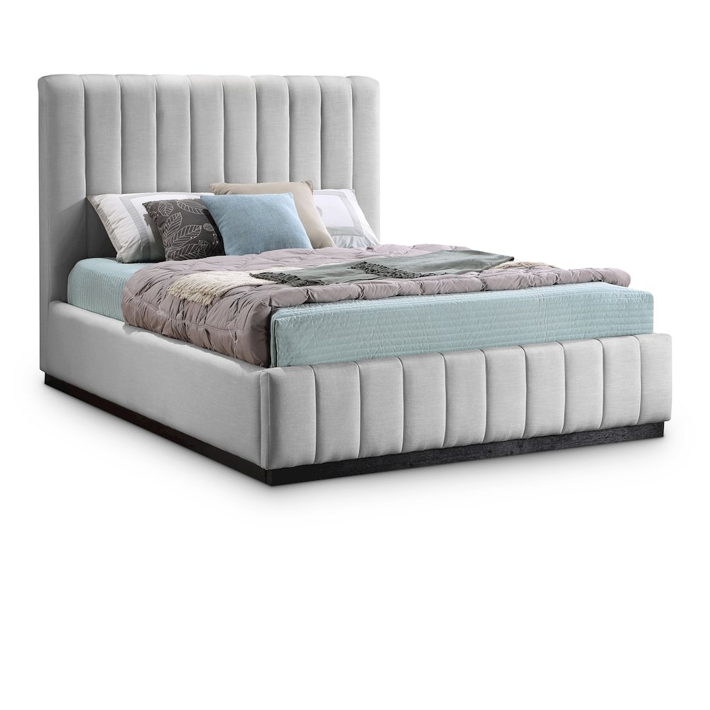 Lucia Grey Linen Textured Fabric Queen Bed. Picture 1