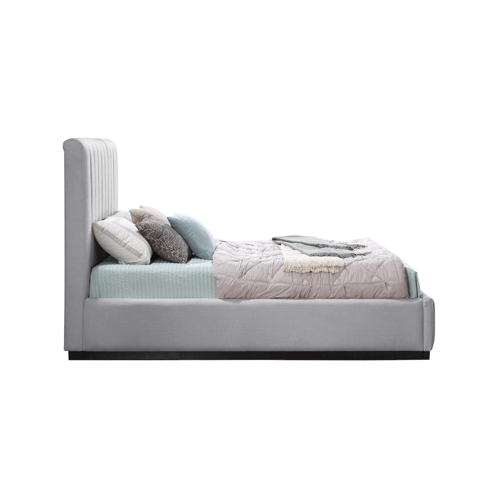 Lucia Grey Linen Textured Fabric Queen Bed. Picture 3