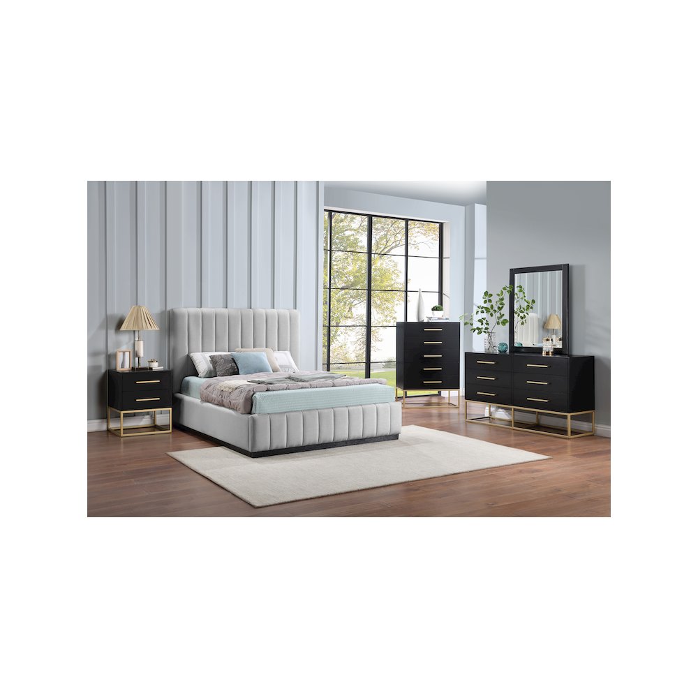Lucia Grey Linen Textured Fabric Queen Bed. Picture 8