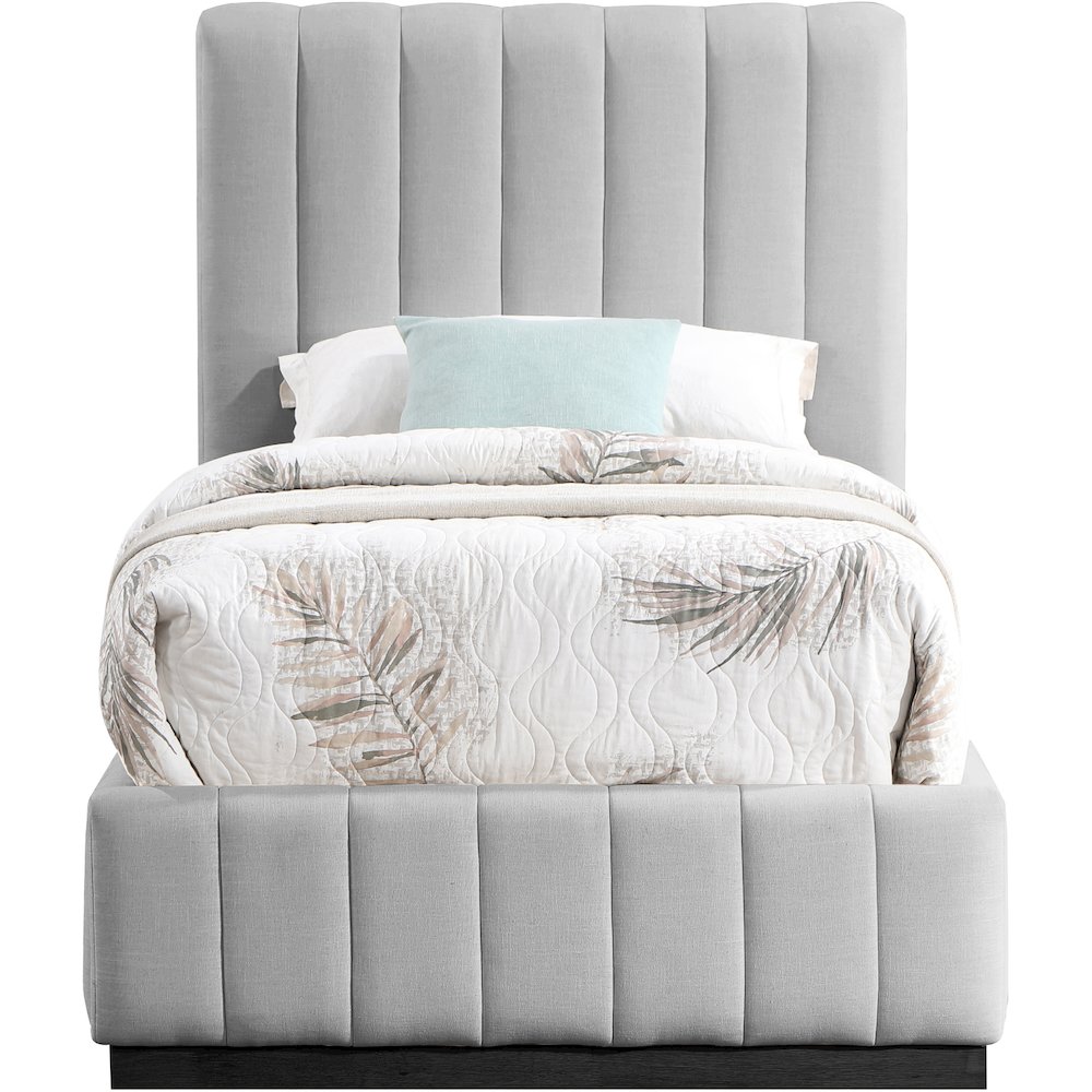 Lucia Grey Linen Textured Fabric Twin Bed. Picture 2