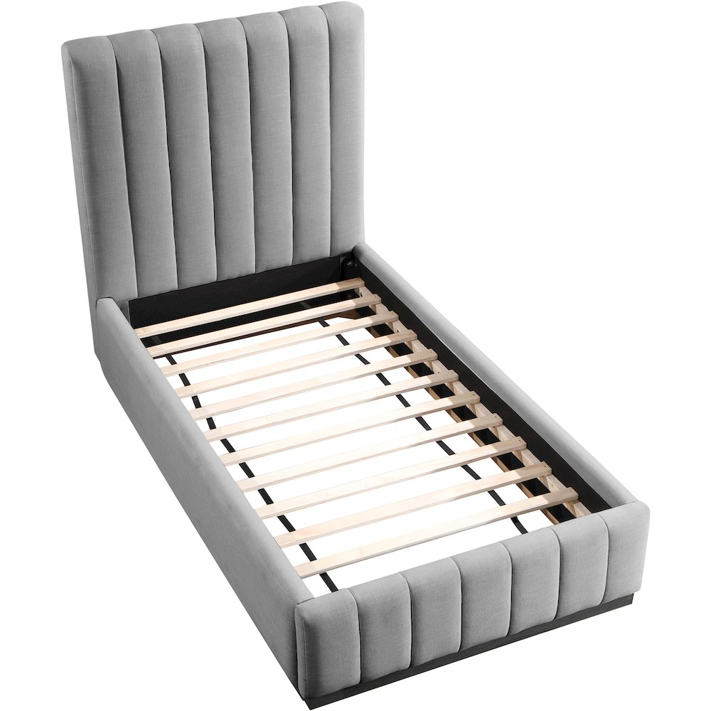 Lucia Grey Linen Textured Fabric Twin Bed. Picture 7