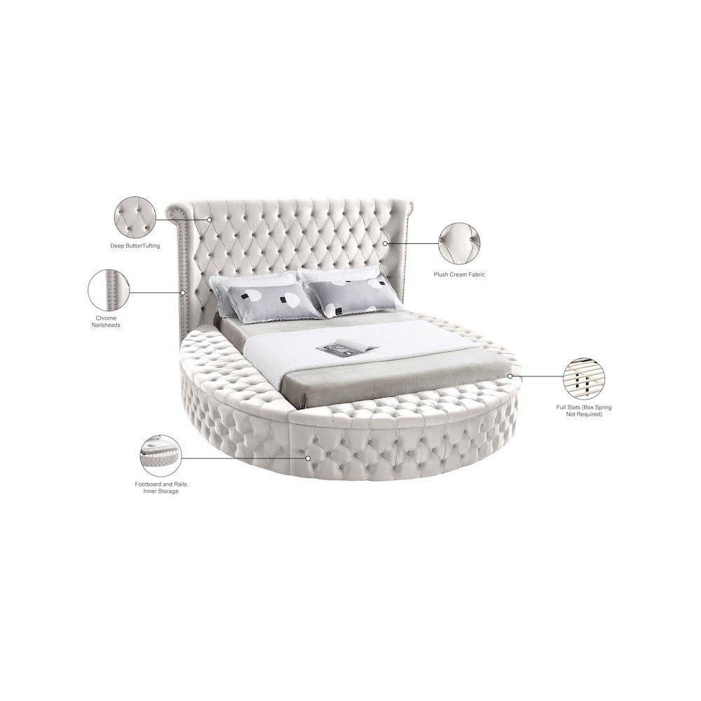 Luxus Cream Velvet Queen Bed. Picture 11