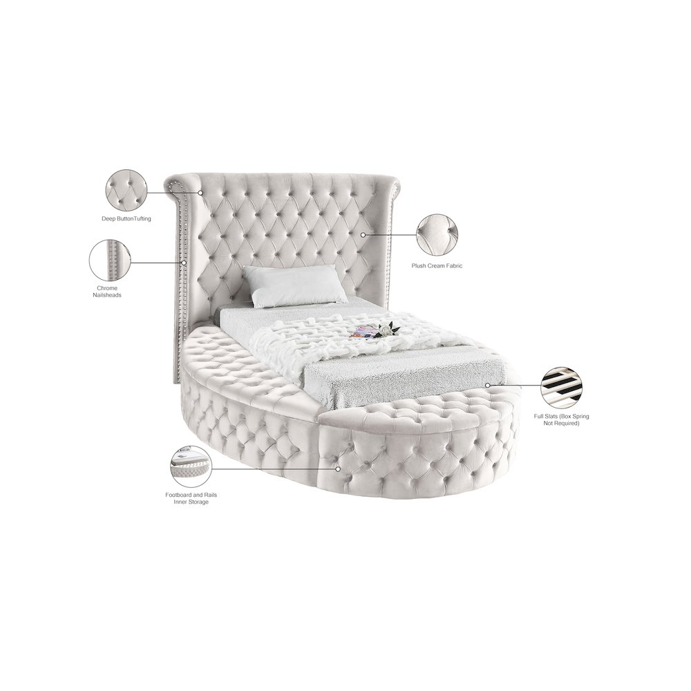 Luxus Cream Velvet Twin Bed. Picture 11