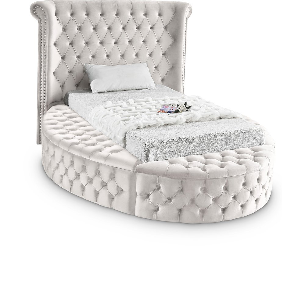 Luxus Cream Velvet Twin Bed. Picture 1