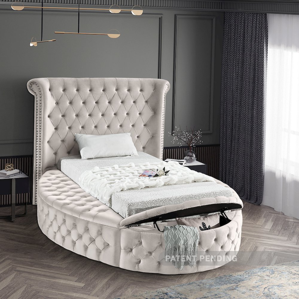 Luxus Cream Velvet Twin Bed. Picture 3