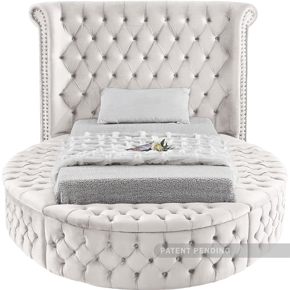 Luxus Cream Velvet Twin Bed. Picture 4