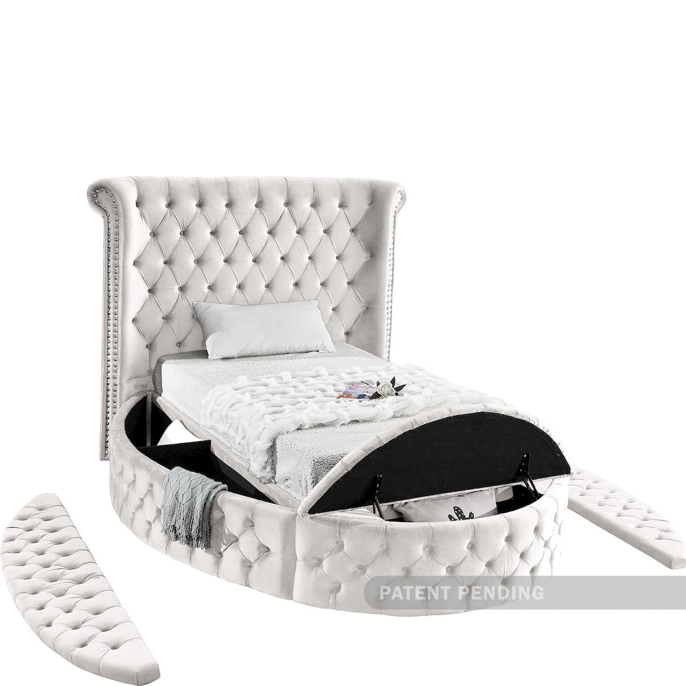 Luxus Cream Velvet Twin Bed. Picture 6