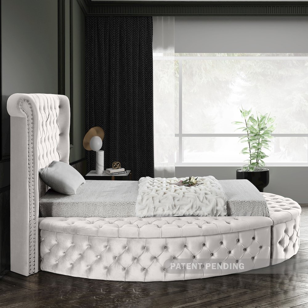 Luxus Cream Velvet Twin Bed. Picture 8