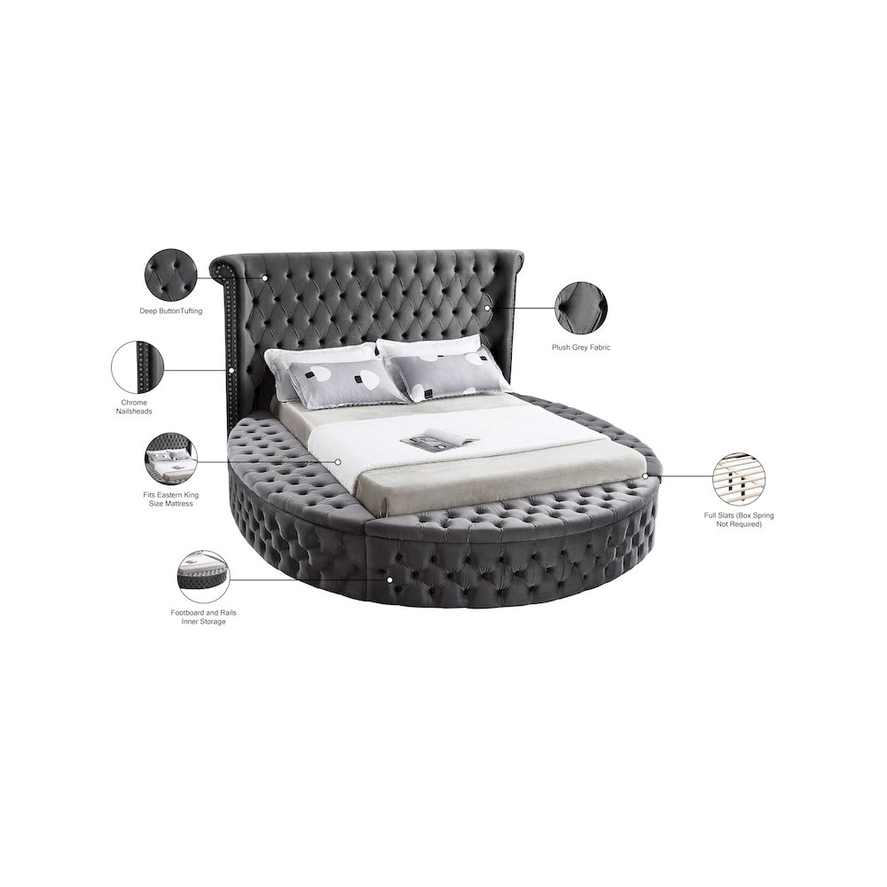 Luxus Grey Velvet King Bed. Picture 11