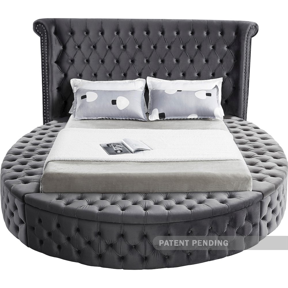 Luxus Grey Velvet King Bed. Picture 4
