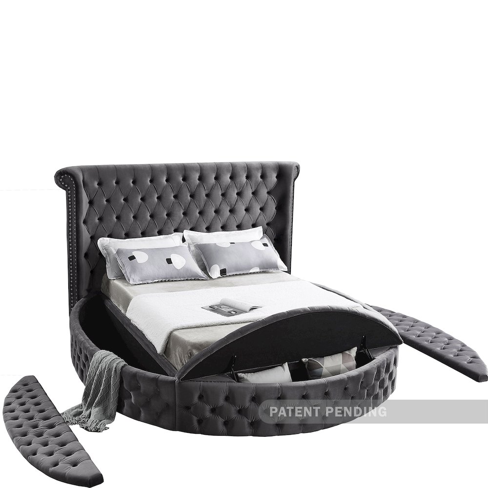 Luxus Grey Velvet King Bed. Picture 6