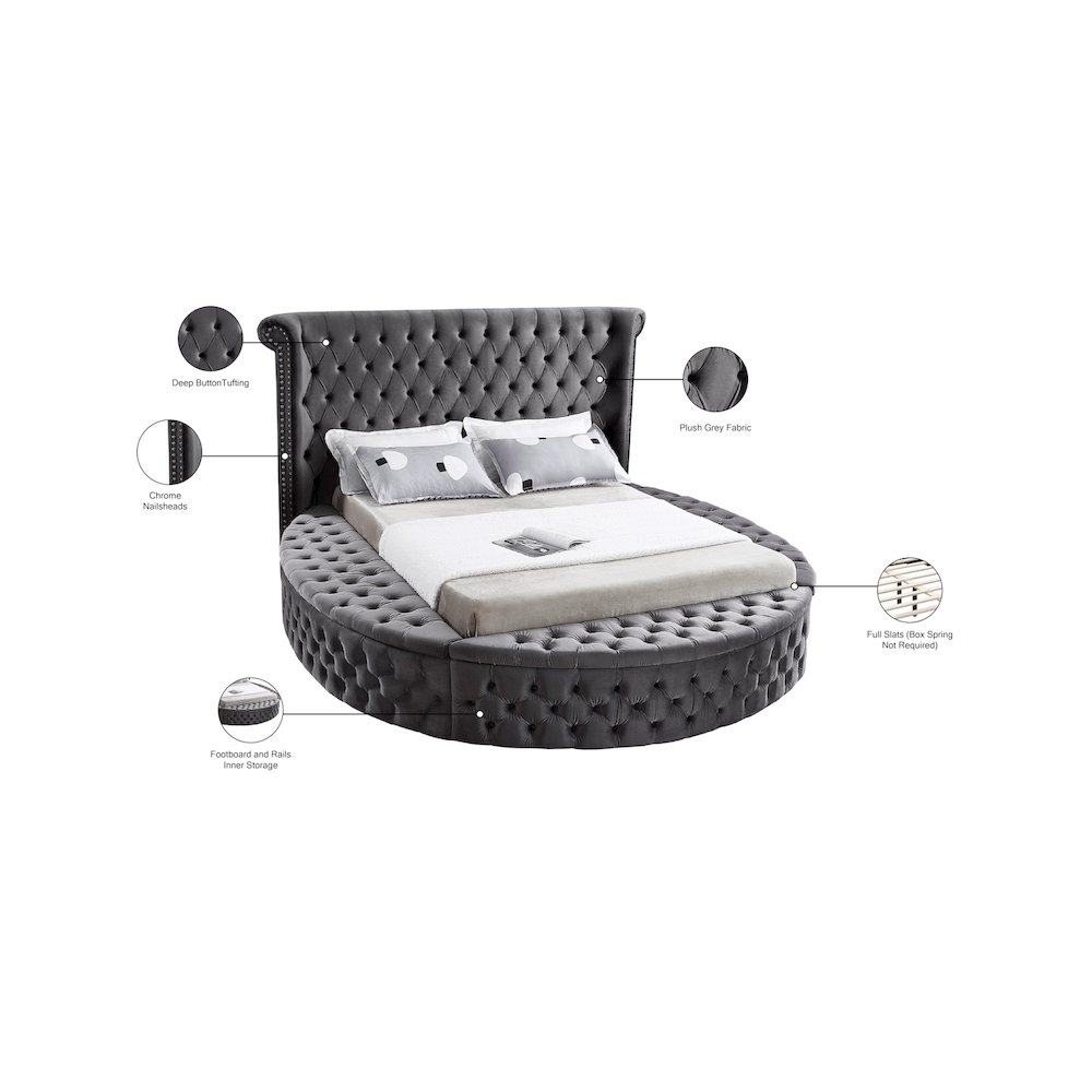 Luxus Grey Velvet Queen Bed. Picture 12
