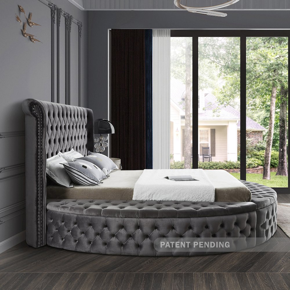 Luxus Grey Velvet Queen Bed. Picture 9