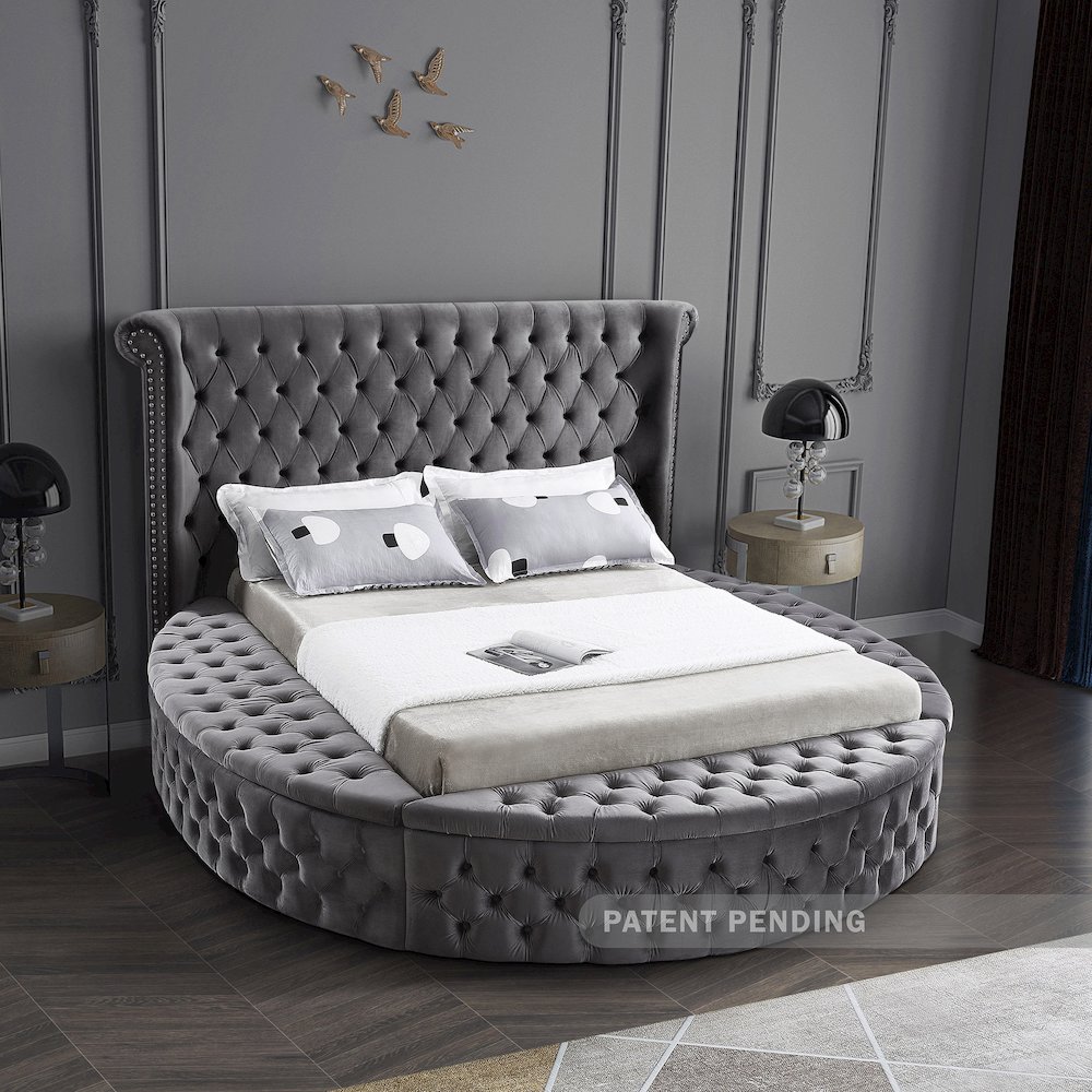 Luxus Grey Velvet Queen Bed. Picture 3