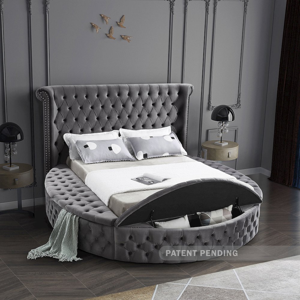 Luxus Grey Velvet Queen Bed. Picture 4
