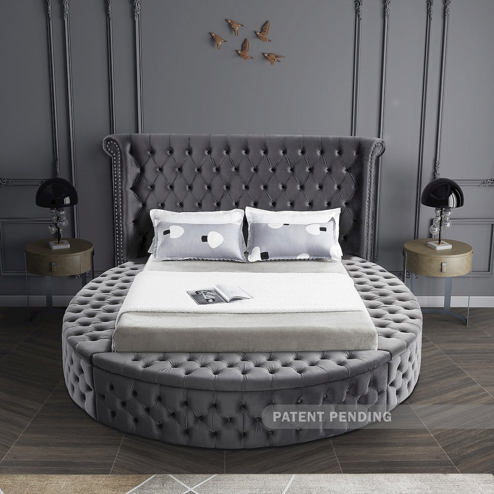 Luxus Grey Velvet Queen Bed. Picture 6