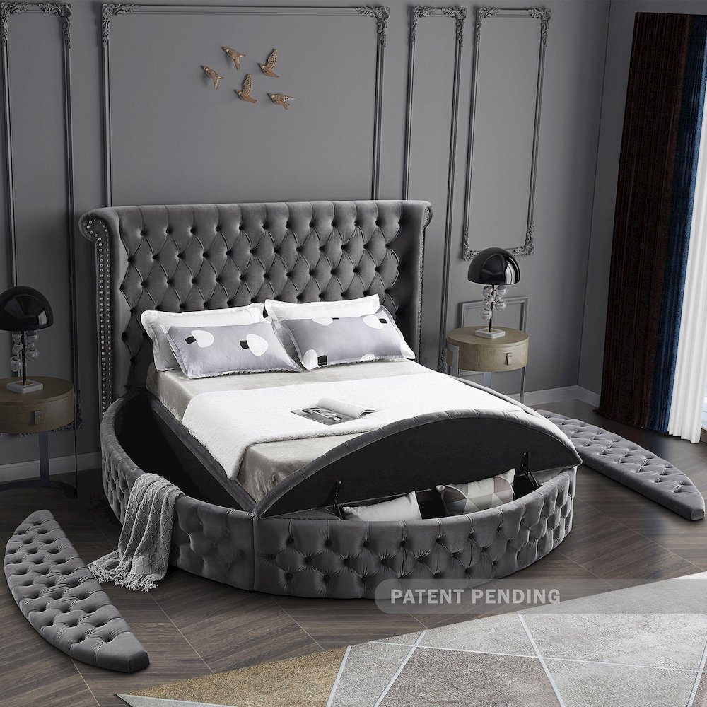 Luxus Grey Velvet Queen Bed. Picture 8