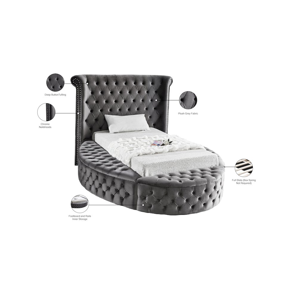 Luxus Grey Velvet Twin Bed. Picture 11