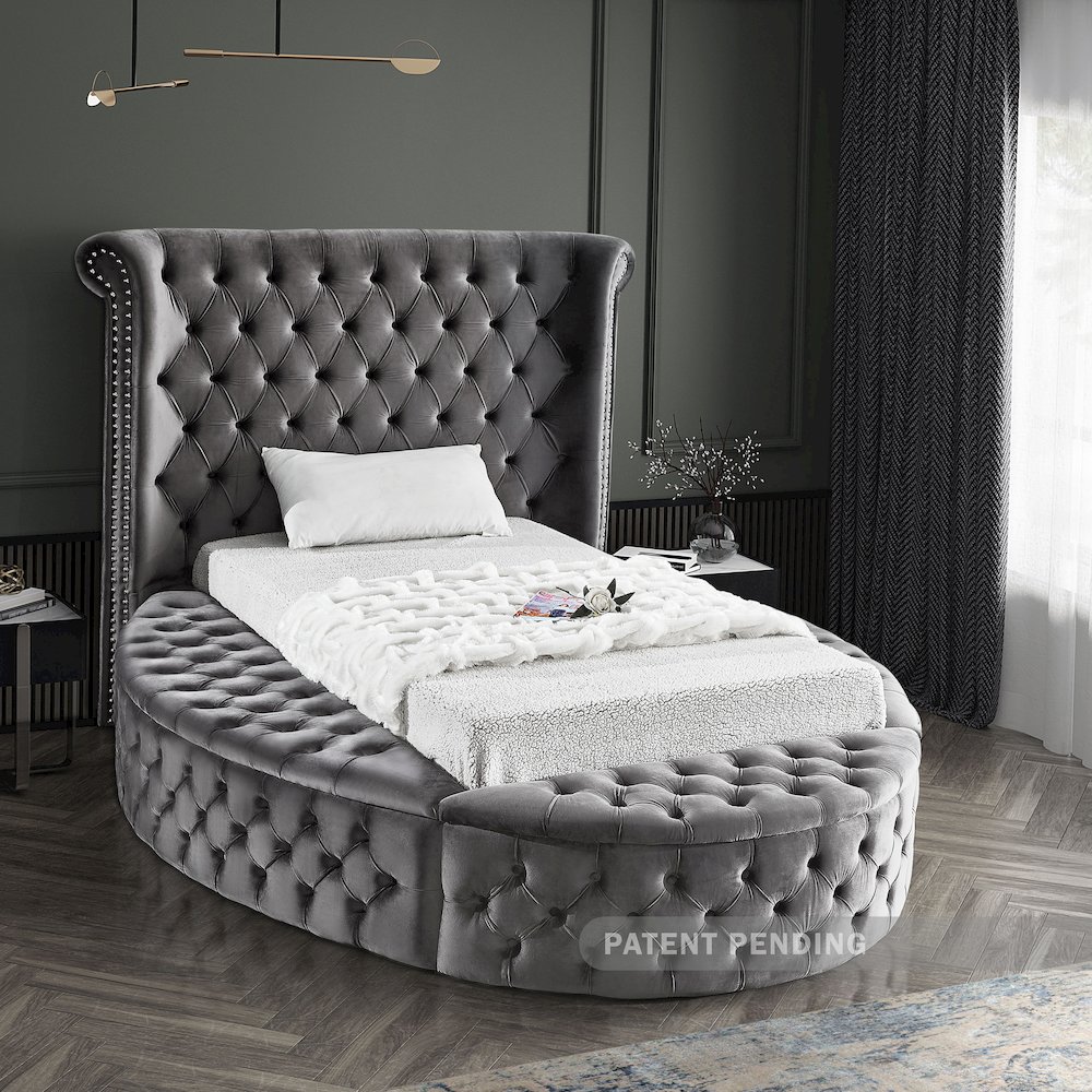 Luxus Grey Velvet Twin Bed. Picture 2