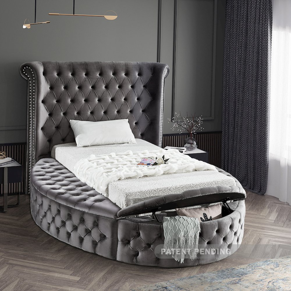 Luxus Grey Velvet Twin Bed. Picture 3