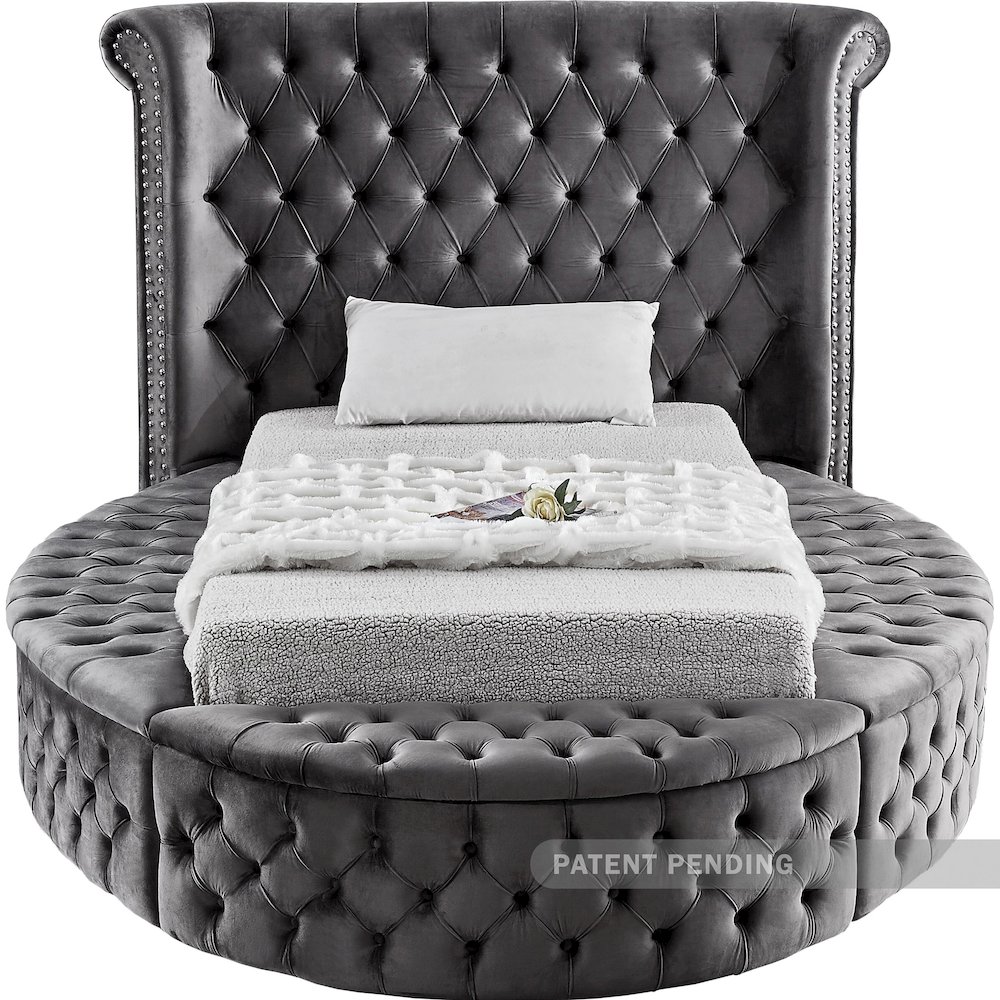 Luxus Grey Velvet Twin Bed. Picture 4