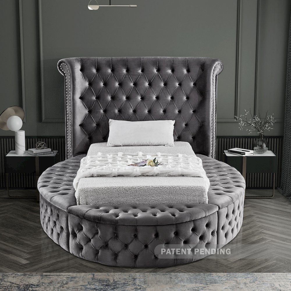Luxus Grey Velvet Twin Bed. Picture 5
