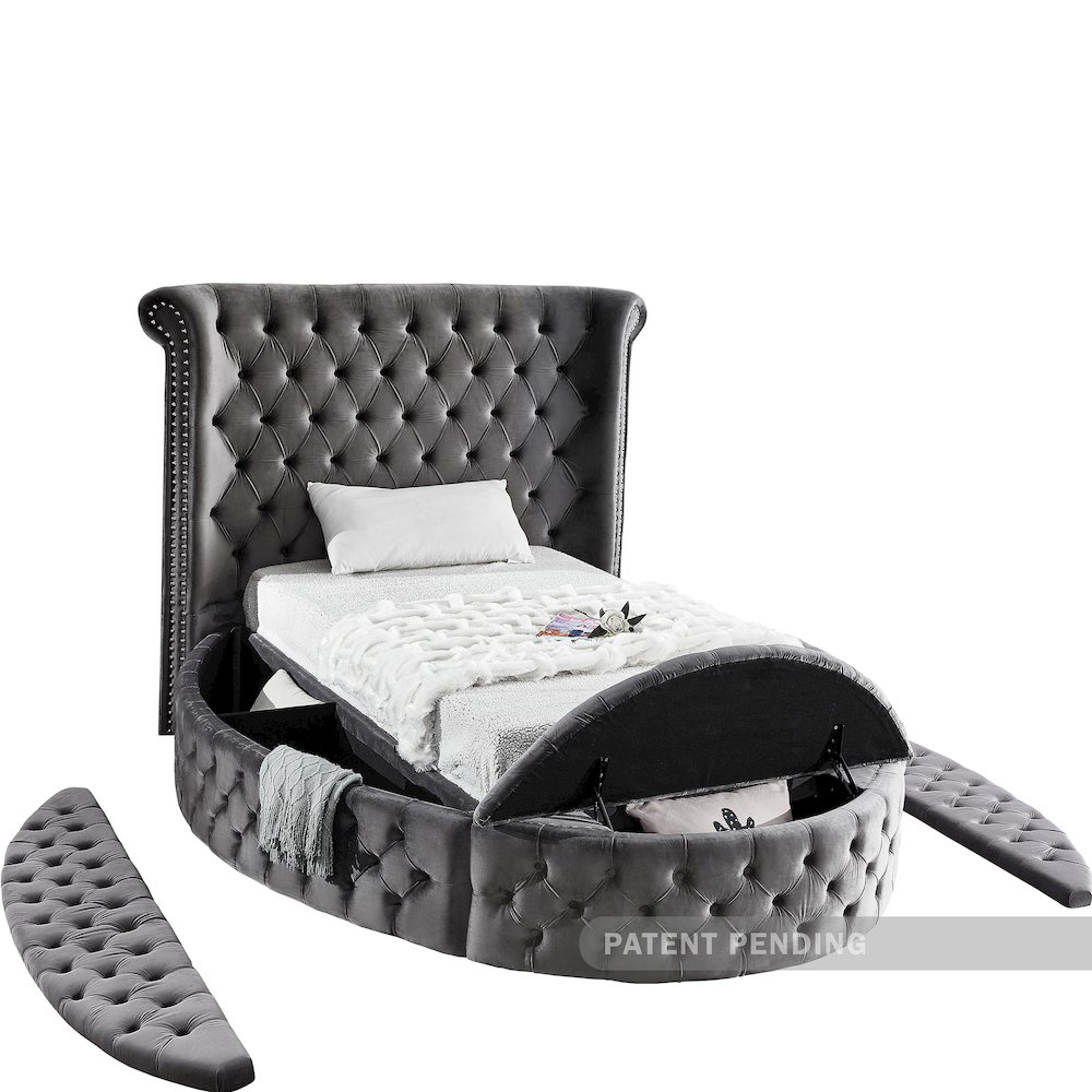 Luxus Grey Velvet Twin Bed. Picture 6