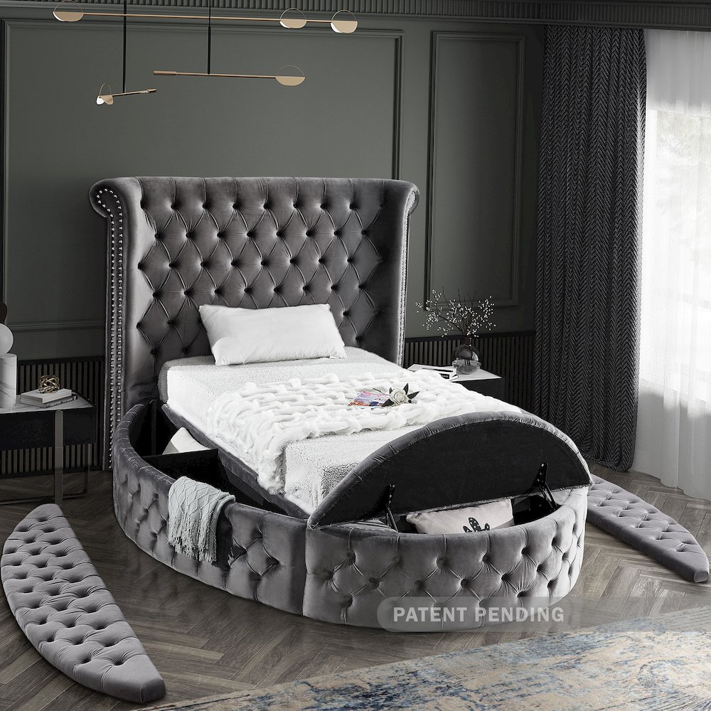 Luxus Grey Velvet Twin Bed. Picture 7
