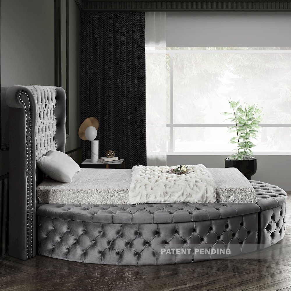 Luxus Grey Velvet Twin Bed. Picture 8