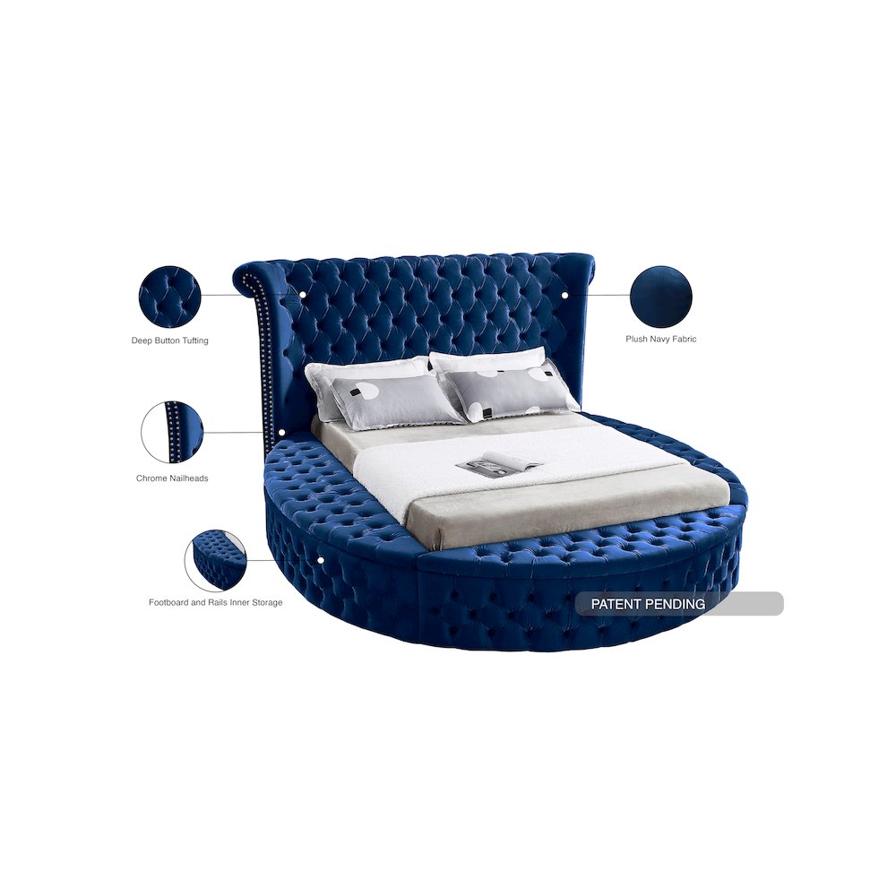 Luxus Navy Velvet King Bed. Picture 11