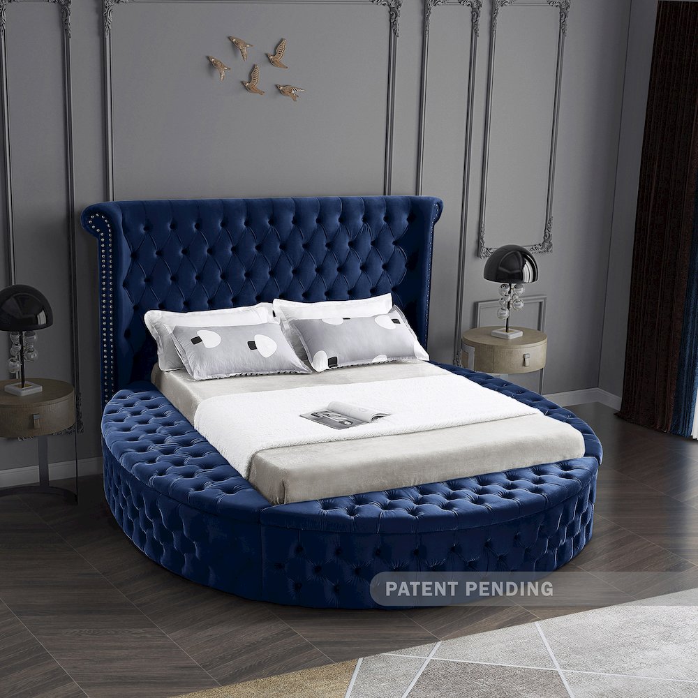 Luxus Navy Velvet King Bed. Picture 2