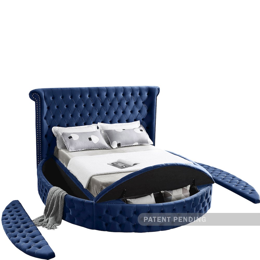 Luxus Navy Velvet King Bed. Picture 6