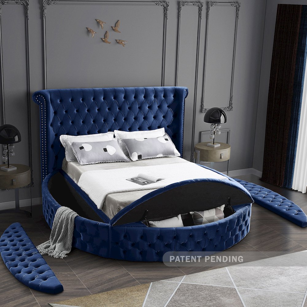 Luxus Navy Velvet King Bed. Picture 7