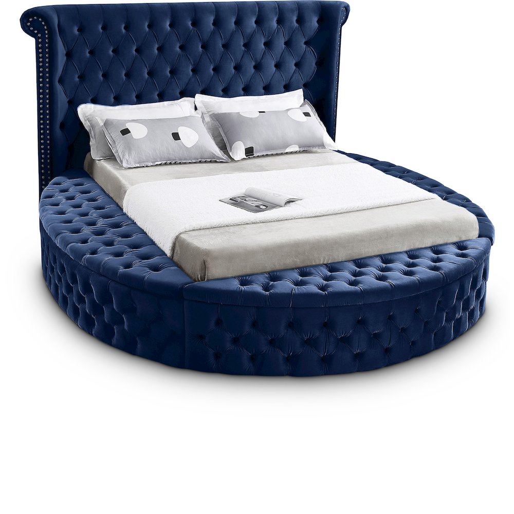 Luxus Navy Velvet Queen Bed. Picture 1