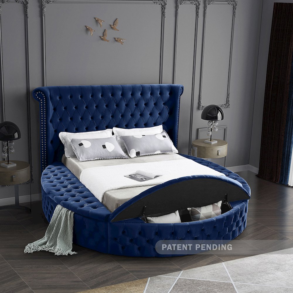 Luxus Navy Velvet Queen Bed. Picture 3