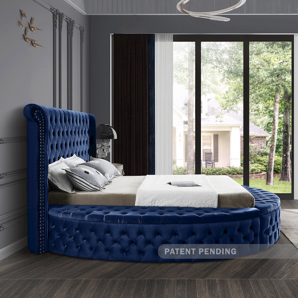 Luxus Navy Velvet Queen Bed. Picture 8