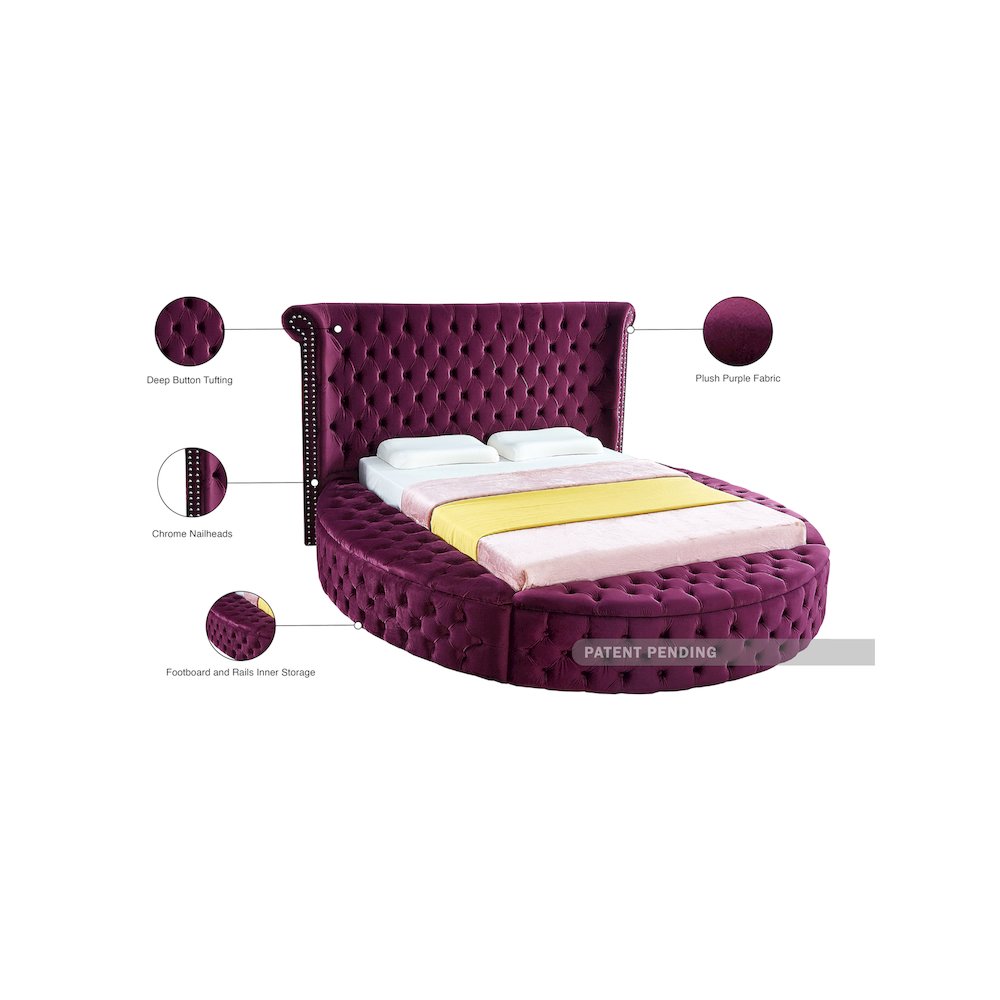 Luxus Purple Velvet King Bed. Picture 11